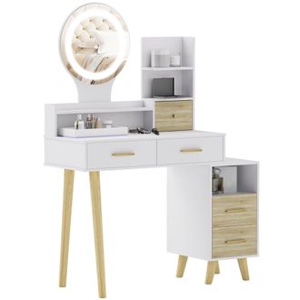 HOMCOM Dressing Table With Mirror - Vanity Table With LED Lights - White | TJ Hughes
