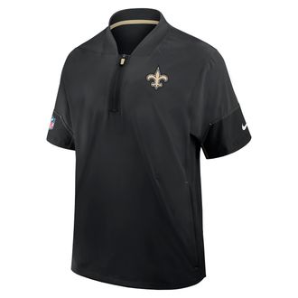 Nike New Orleans Saints Sideline Coach Nike Mens NFL 1/2-Zip Short-Sleeve Hooded Jacket in Black | 03BO054Y7W-2J5