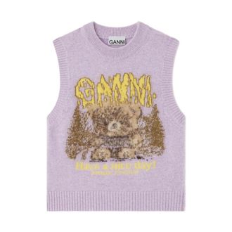 Ganni Truien & Vesten, Dames, Paars, S, Nylon, Ronde hals gebreid