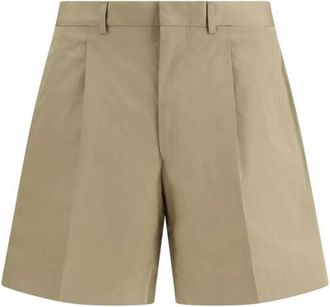 Prada Pleated Tailored Shorts - Heren - Korte Broeken - Beige - M - Katoen - Korte Broeken