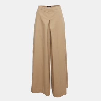 Max Mara Beige Cotton Twill Wide Leg Trousers