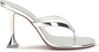 Amina Muaddi Silver Calf Leather Bos Taurus Stiletto Heel Womens Sandals