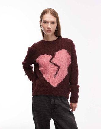 AllSaints Luvheart - Maglione girocollo rosso e rosa