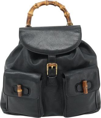 Gucci Vintage Bamboo Backpack Leather Black Leather Backpack Bag (Pre-Owned)