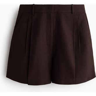 H&M Tailored Linen-blend Shorts in Dark Brown at Nordstrom, Size 16