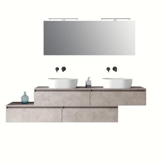 Aquadesign Mueble de ba&ntilde;o de 9 piezas en melamina color beige piedra