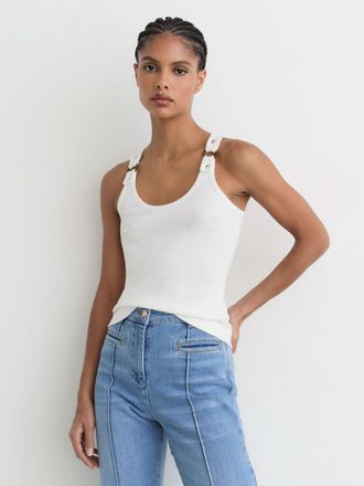 Reiss White Stretch-cotton Hardware-detail Vest, XS