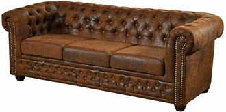 Massivmoebel24 Oxford Divano Chesterfield - stoffa / marrone - stile Coloniale 203x86x72