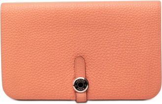 Herm&egrave;s Pink Taurillon Clemence Leather Long Wallet (Bi-Fold) (Pre-Owned)