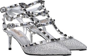Valentino Garavani Womens Studded Rhinestone Patent Leather Heel Silver