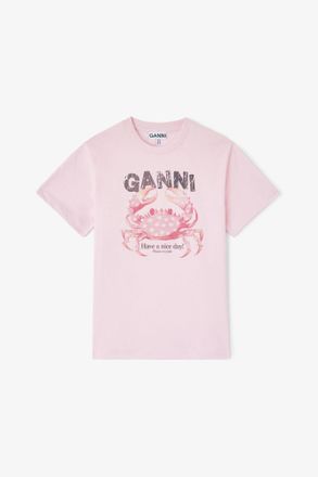 Ganni Pink T-shirt with Crab - Size XXS Organic Cotton