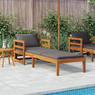 vidaXL Tumbona Con Cojines Gris Oscuro Madera Maciza De Acacia Vidaxl