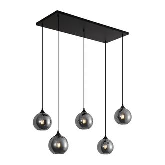 QAZQA Art D&eacute;co L&aacute;mpara Colgante Art Deco Negra Con Cristal Ahumado 5 Luces - Wallace Vidrio /acero Redonda Adecuado Para Led Max. 5 X 60 Watt - Qazqa