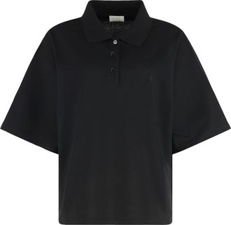 Saint Laurent Polo Shirts, female, Black, Size: M Cotton-piqu&eacute; blend polo shirt