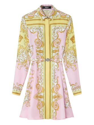 Versace Baroque-print belted mini dress - women - Silk - 46 - Pink