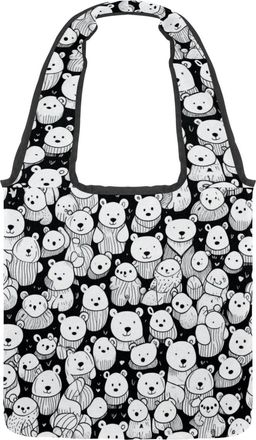 Generic Cute White Bear Reversible Canvas Shoulder Tote - Double-Sided Print, 12oz Cotton, 27cm Drop, Fold-Flat Bag for Travel, Shopping, Street Outings