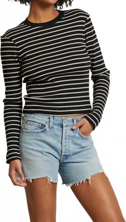 perfectwhitetee Clyde Long Sleeve Baby Tee In True Black/ Natural Stripe