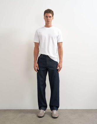 Topman jeans dritti rigidi in denim grezzo-Blu