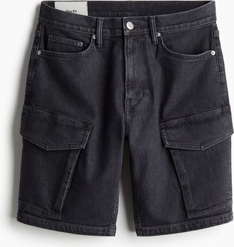 H&M Slim Denim Cargoshorts - Schwarz