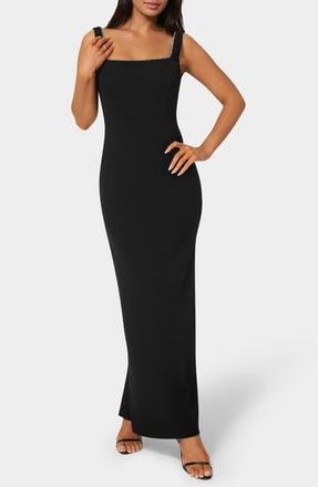 Bebe Rhinestone Trim Square Neck Maxi Dress in Black at Nordstrom Rack, Size X-Small