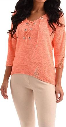 French Kyss Sloane Crochet Raw Cut Tie Top In Peach