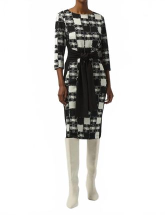 Joseph Ribkoff Jacquard Sweater Sheath Dress In Black/cream