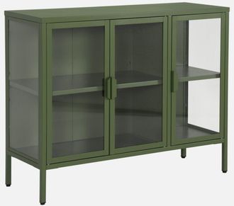 Sweeek Aparador Industrial De Metal Y Vidrio Templado 3 Puertas, 100cm