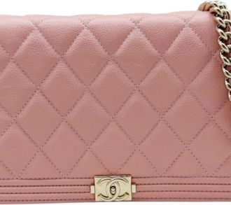 Chanel Champagne Gold Pink Grained Calfskin Chain/Shoulder Wallet (Pre-Owned)