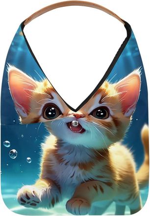 Generic Lovely Cat Swims Underwater Reusable Lightweight Grocery Bags - Foldable Into Compact Pouch, Washable & Sturdy, Multipurpose for Shopping and Travel