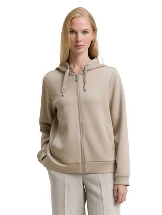 Tom Tailor Kapuzensweatjacke TOM TAILOR, Damen, Gr. 3XL, beige (soft taupe grau), Sweatware, Obermaterial: 51% Polyester, 42% Viskose, 7% Elasthan, unifarben, re