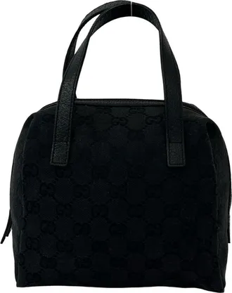 Gucci Black Canvas Leather Boston Bag Handbag Tote Bag (Pre-Owned)