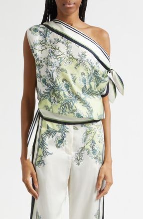 Veronica Beard Tari One-Shoulder Scarf Top in Light Pistachio Multi at Nordstrom, Size Large