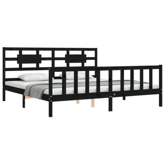 Berkfield Home Beautiful Bed Frame with Headboard Black 200x200 cm Solid Wood