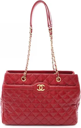 Chanel Red Color Grained Calfskin Handbag Tote Bag (Pre-Owned)