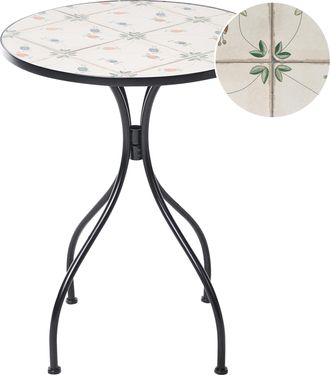 Beliani Mesa De Balc&oacute;n Jard&iacute;n De Metal Estilo Hierro Forjado Con Tablero De Mosaico Cer&aacute;mico Negro Carona