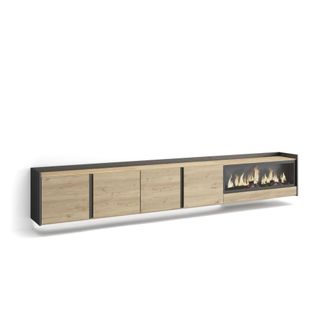 Skraut Home Mueble tv efecto madera roble negro 315x35x50cm chimenea efecto fuego
