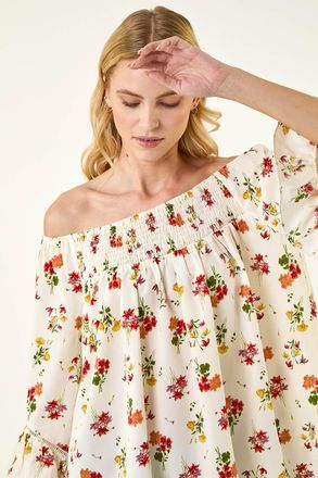 Roman Floral Print Bardot Top