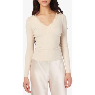 Cami NYC Rooney Lace Trim Rib Top in Bone at Nordstrom, Size Xx-Small