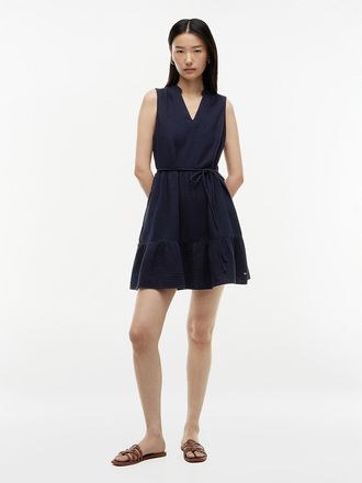 Tommy Hilfiger Womens Tiered Cotton Gauze Mini Dress - Navy Blue - XXL