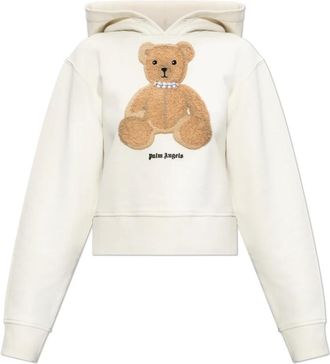 Palm Angels Hoodies, female, Beige, Size: XS Bear Fitted Hoodie