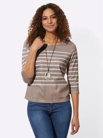Casual Looks 3/4-Arm-Shirt CASUAL LOOKS Ringelshirt, Damen, Gr. 42, beige (sesam, geringelt), 100% Baumwolle, bedruckt, gemustert, mehrfarbig, Rundhals, Shirts 3/4