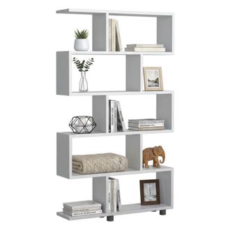 Dmora Dmora - Estante Para Libros Dmarasch, Estante De Oficina, Porta Libros M&oacute;vil, Biblioteca, 90x20h156 Cm, Blanco