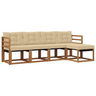 vidaXL Conjunto De Sof&aacute;s De Exterior Con Coj&iacute;n 5 Pcs Natural Y Beige Vidaxl