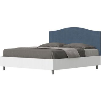 ITYhome Ityhome - Letto matrimoniale e rete 160x190 in legno bianco e testata in microfibra blu Grace