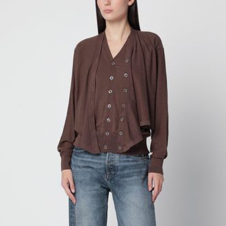 Christophe Lemaire Brown Trompe loeil cardigan in wool blend
