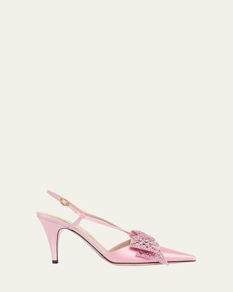 Valentino Garavani 85mm Bowow Embellished Satin Slingback Pumps
