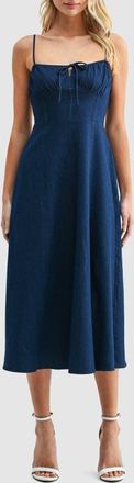 All in Favor Corset Denim Midi Sundress in Dark Denim at Nordstrom, Size X-Small