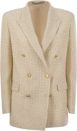 Tagliatore Womens Double-breasted Cotton-blend Blazer - Ivory - Size EU 46 (Womens)