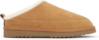 Kazar Lichtbruine slippers met schapenwol - Heren - Pantoffels - Bruin - 45 EU - Wol - Schoenen