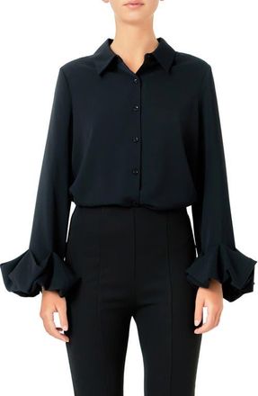 endless rose Bubble Cuff Shirt in Black at Nordstrom, Size Medium